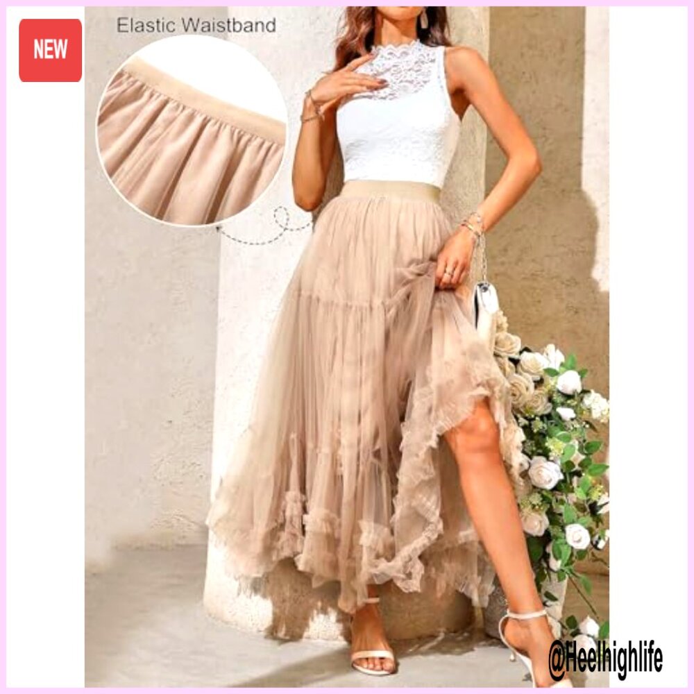 Women's Maxi Tulle Skirt in Blush - Picture 4 of 6